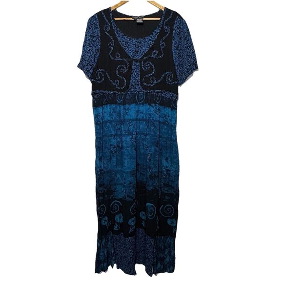 Carole Little Dresses & Skirts - VINTAGE 90s CAROLE LITTLE Maxi Dress Blue Black Rayon Vest Soutache USA Size 16